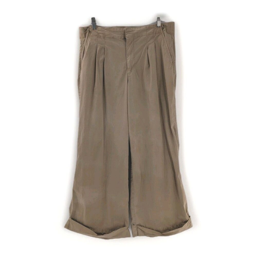 American Eagle Distressed Tan Ultra Wide Rolled Cuff Pleated Pants 36x28